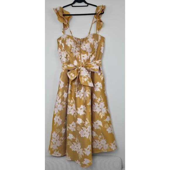 V. Chapman The Vera Dress in Gold Baroque Floral Sz 14 - Picture 2 of 12